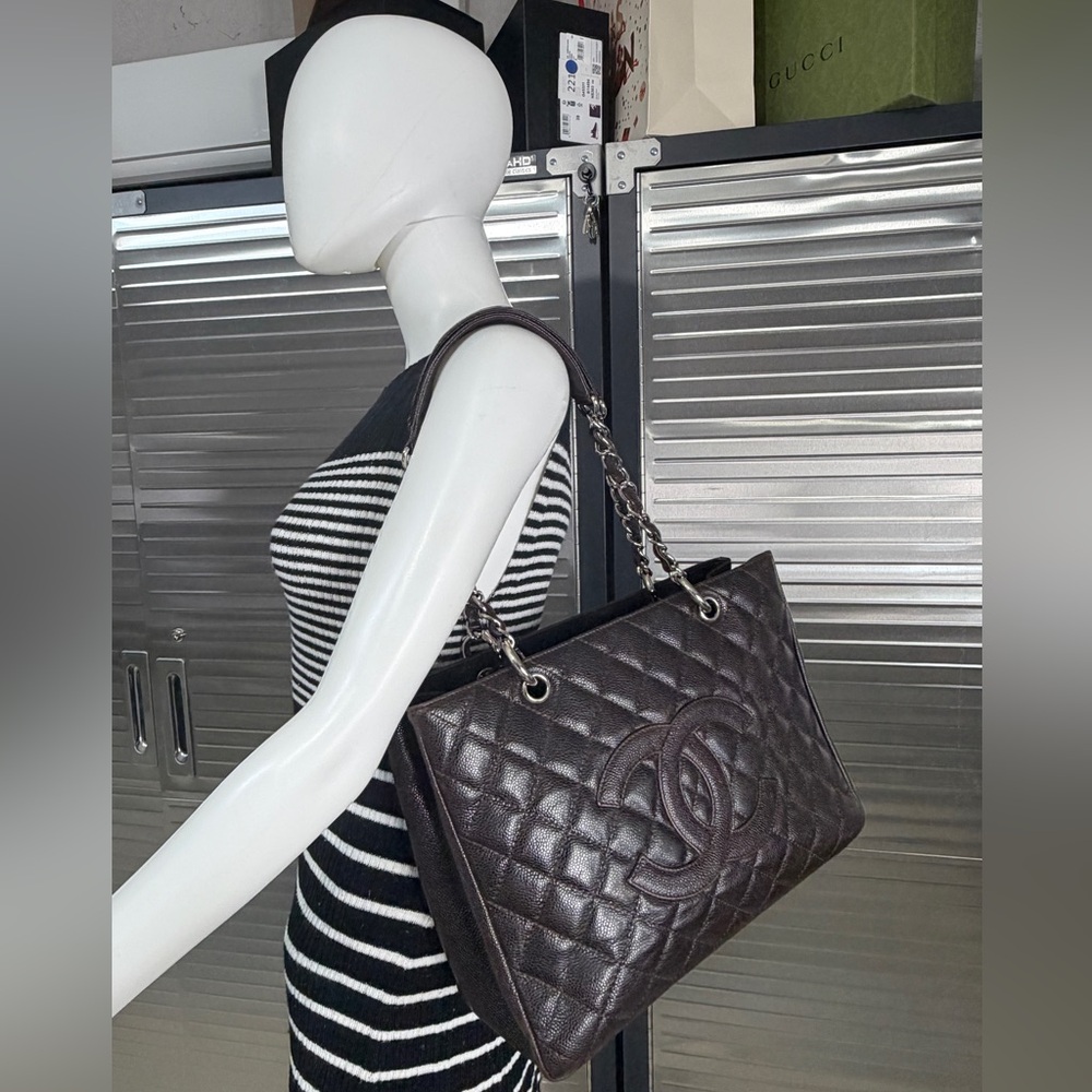 Chanel Caviar Grand Shopper Tote GST Brown Silver